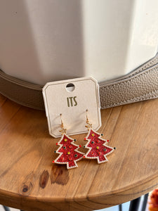 Red Christmas Tree Earrings