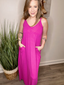 Hot Pink Pocketed Maxi Dress