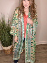 Load image into Gallery viewer, Green Boho Mixed Print Kimono