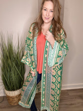 Load image into Gallery viewer, Green Boho Mixed Print Kimono