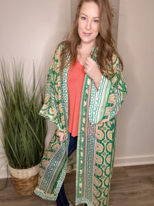 Green Boho Mixed Print Kimono