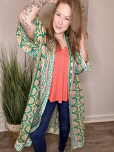 Load image into Gallery viewer, Green Boho Mixed Print Kimono