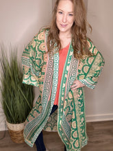Load image into Gallery viewer, Green Boho Mixed Print Kimono
