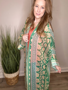 Green Boho Mixed Print Kimono