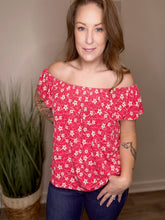 Load image into Gallery viewer, Red Floral Short Sleeve Top
