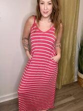 Load image into Gallery viewer, Rose Striped Cami Pocketed Dress