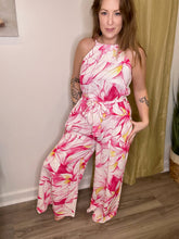 Load image into Gallery viewer, Fuchsia Floral Halter Printed JumpSuit