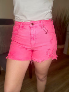Risen Pink Distressed Shorts