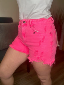 Risen Pink Distressed Shorts