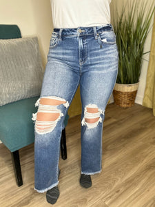 Risen Distressed Ankle Flare Jeans