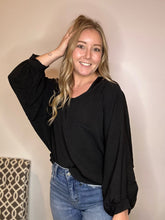 Load image into Gallery viewer, Black Dolman Puff Sleeve Blouse