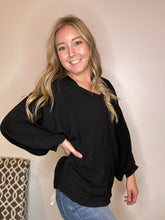 Load image into Gallery viewer, Black Dolman Puff Sleeve Blouse