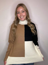 Load image into Gallery viewer, Tan ColorBlock Mock Neck Sweater