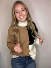 Load image into Gallery viewer, Tan ColorBlock Mock Neck Sweater