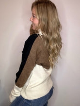 Load image into Gallery viewer, Tan ColorBlock Mock Neck Sweater