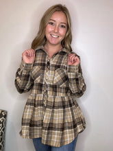 Load image into Gallery viewer, Taupe Plaid Baby Doll Long Sleeve