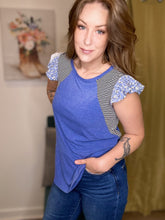 Load image into Gallery viewer, Blue Striped Floral Sleeveless Top S - 3X