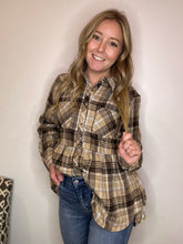 Load image into Gallery viewer, Taupe Plaid Baby Doll Long Sleeve