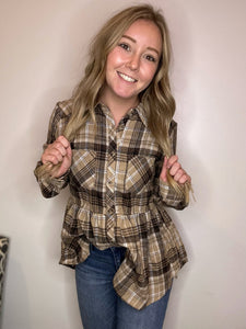 Taupe Plaid Baby Doll Long Sleeve