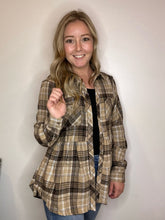 Load image into Gallery viewer, Taupe Plaid Baby Doll Long Sleeve