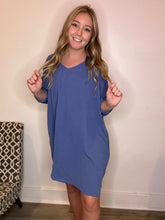 Load image into Gallery viewer, Dusty Blue Long Sleeve Sheath Dress