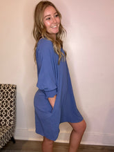 Load image into Gallery viewer, Dusty Blue Long Sleeve Sheath Dress