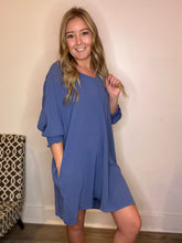 Load image into Gallery viewer, Dusty Blue Long Sleeve Sheath Dress