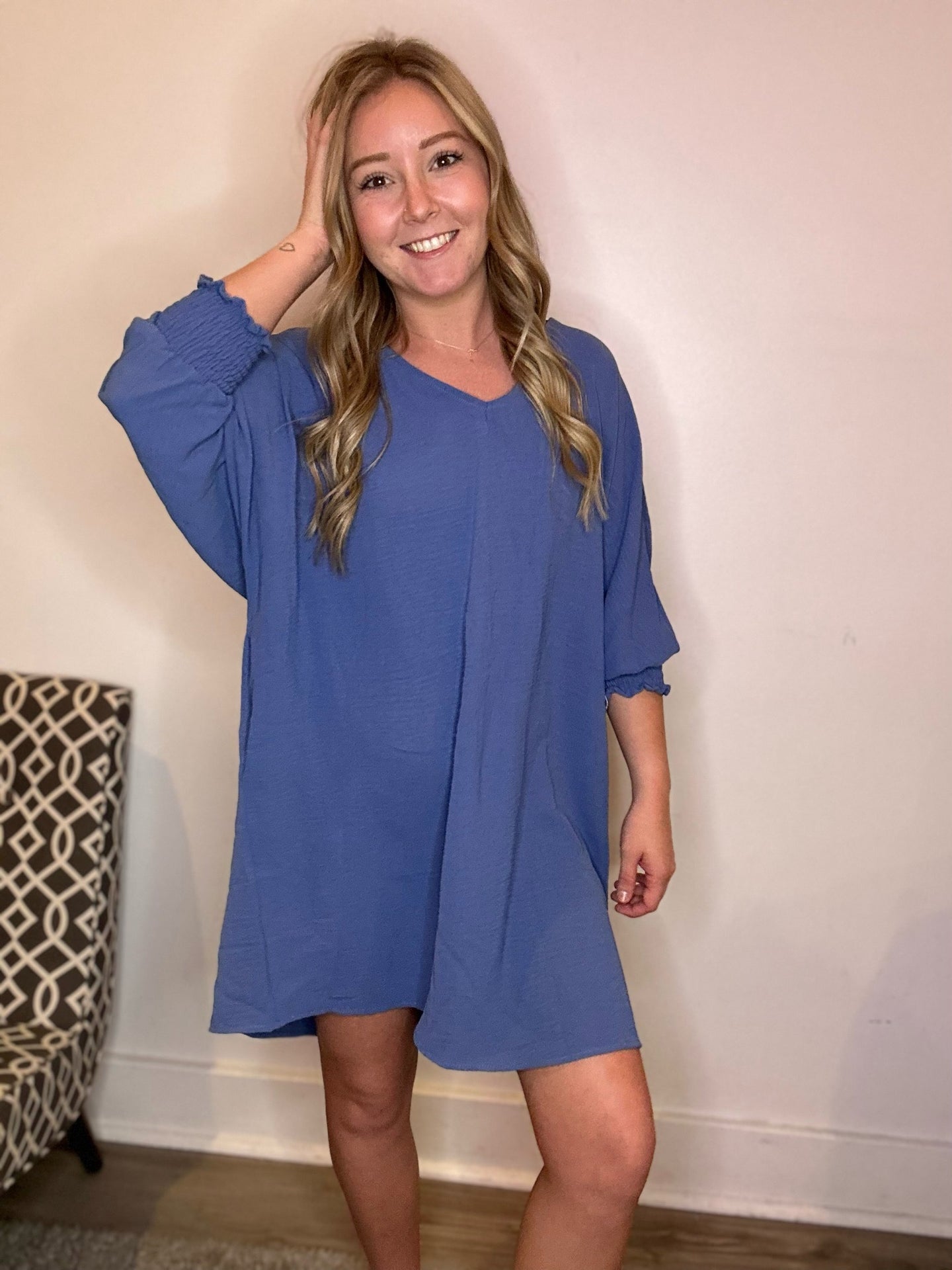 Dusty Blue Long Sleeve Sheath Dress