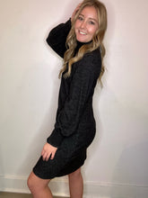 Load image into Gallery viewer, Black Mock Neck Bishop Sleeve Dress