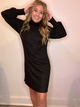 Load image into Gallery viewer, Black Mock Neck Bishop Sleeve Dress