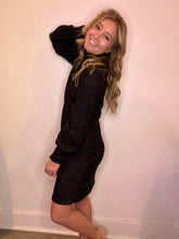 Load image into Gallery viewer, Black Mock Neck Bishop Sleeve Dress