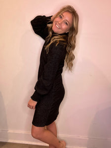 Black Mock Neck Bishop Sleeve Dress