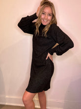Load image into Gallery viewer, Black Mock Neck Bishop Sleeve Dress