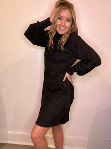 Black Mock Neck Bishop Sleeve Dress