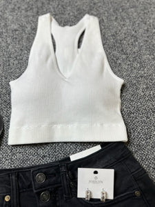 Ribbed Cropped Racerback Tops