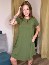 Load image into Gallery viewer, Olive Short Sleeve Round Hem Dress
