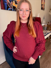 Load image into Gallery viewer, Wine Pleated Puff Sleeve Sweater