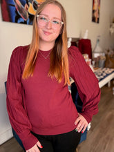 Load image into Gallery viewer, Wine Pleated Puff Sleeve Sweater