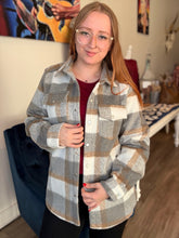 Load image into Gallery viewer, Ivory &amp; Taupe Plaid Shacket