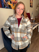 Load image into Gallery viewer, Ivory &amp; Taupe Plaid Shacket