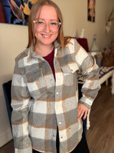 Load image into Gallery viewer, Ivory &amp; Taupe Plaid Shacket