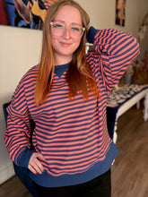 Load image into Gallery viewer, Navy and Coral Stripe Top