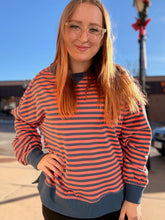 Load image into Gallery viewer, Navy and Coral Stripe Top