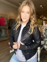 Load image into Gallery viewer, Black Hooded Bomber Jacket