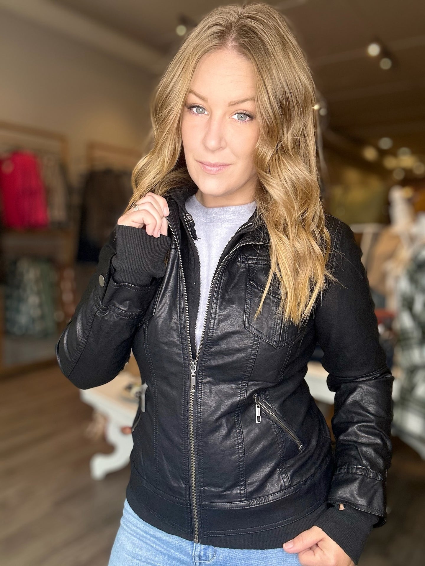 Black Hooded Bomber Jacket