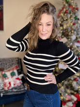 Load image into Gallery viewer, Black Stripe Fitted Ribbed Sweater