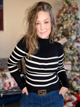 Load image into Gallery viewer, Black Stripe Fitted Ribbed Sweater