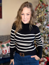 Load image into Gallery viewer, Black Stripe Fitted Ribbed Sweater