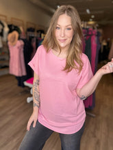 Load image into Gallery viewer, Pink Rolled Sleeve Boat Neck Top S - 3X