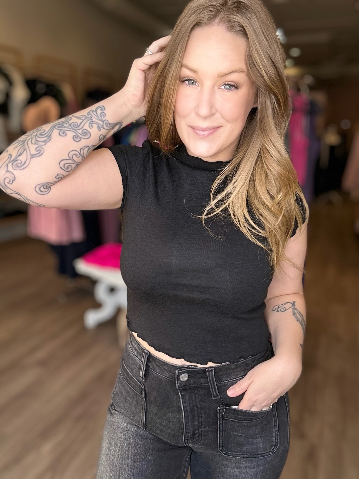 Black Modal Trimmed Tee